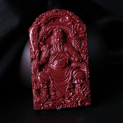 5A Natural Cinnabar Guan Yu Lord Guan Necklace Pendant Zinnober Genuine Vermilion DIY Jewelry Material