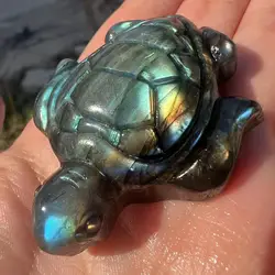 Natural blue labradorite hand carved turtle polished crystal tortoise stones