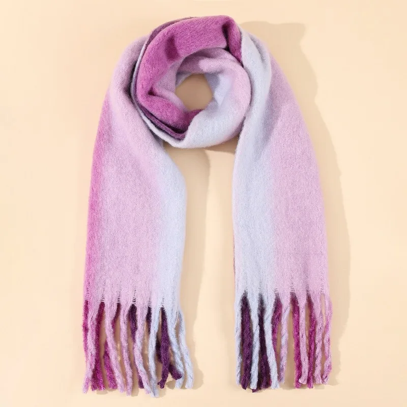 Stripe Thick Cashmere Scarf for Women Large Wool Winter Warm Shawl Wraps Gradient New Autumn and Winter Mohair Warm Scarf