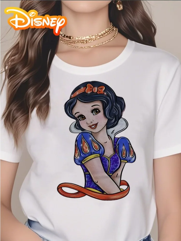 

Женская футболка с портретным узором «Белоснежка» Диснея, хлопковая свободная повседневная футболка с короткими рукавами, повседневная одежда