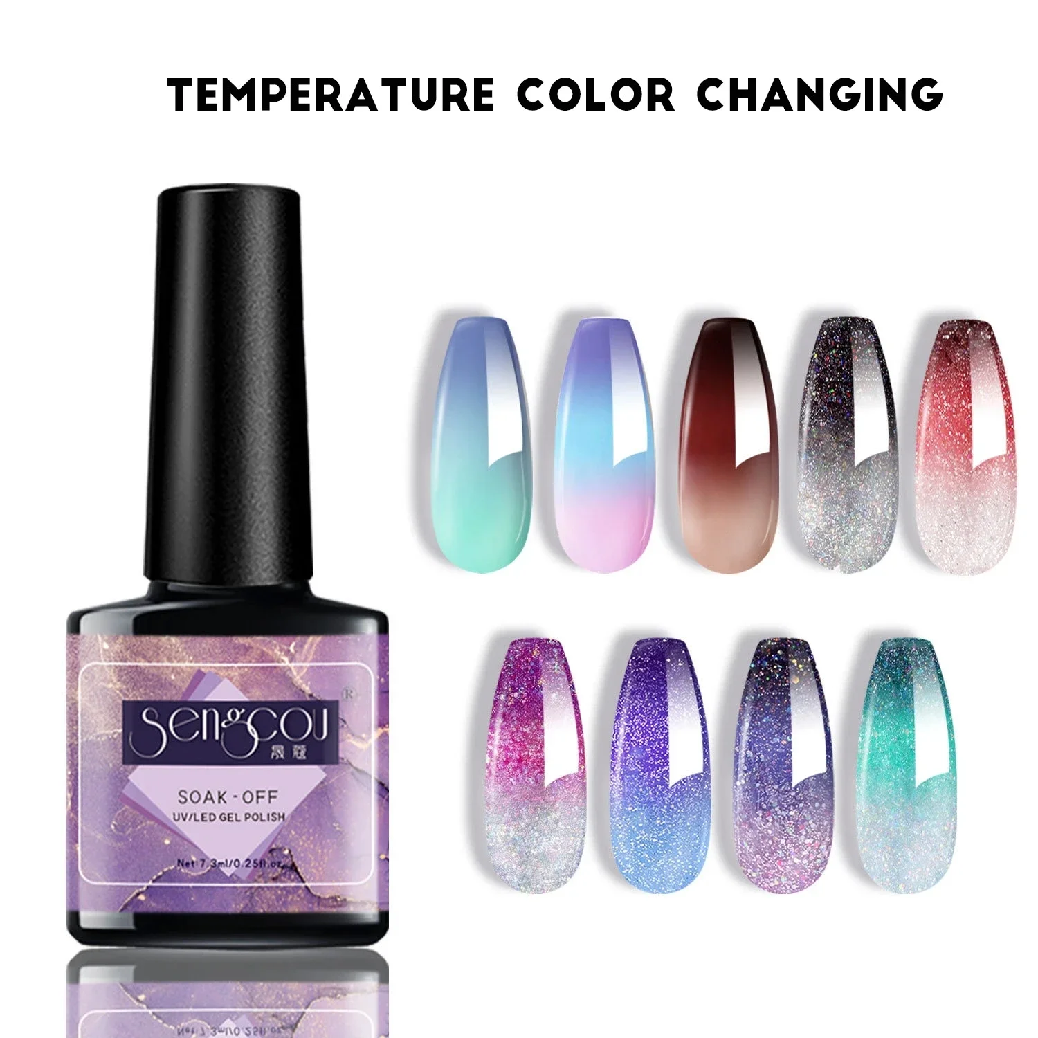 Esmalte de Gel térmico de 7,3 ml, más colores, temperatura que cambia de Color, barniz de Gel UV con purpurina, lácados de Gel LED UV para remojar