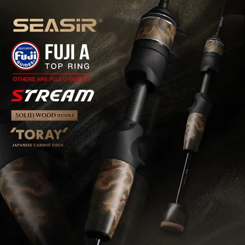 Seasir fluxo girando baitcasting fihsing hastes ultraleve cabo de madeira maciça de carbono fuji a + o 40t pano de carbono isca peso 1-10g