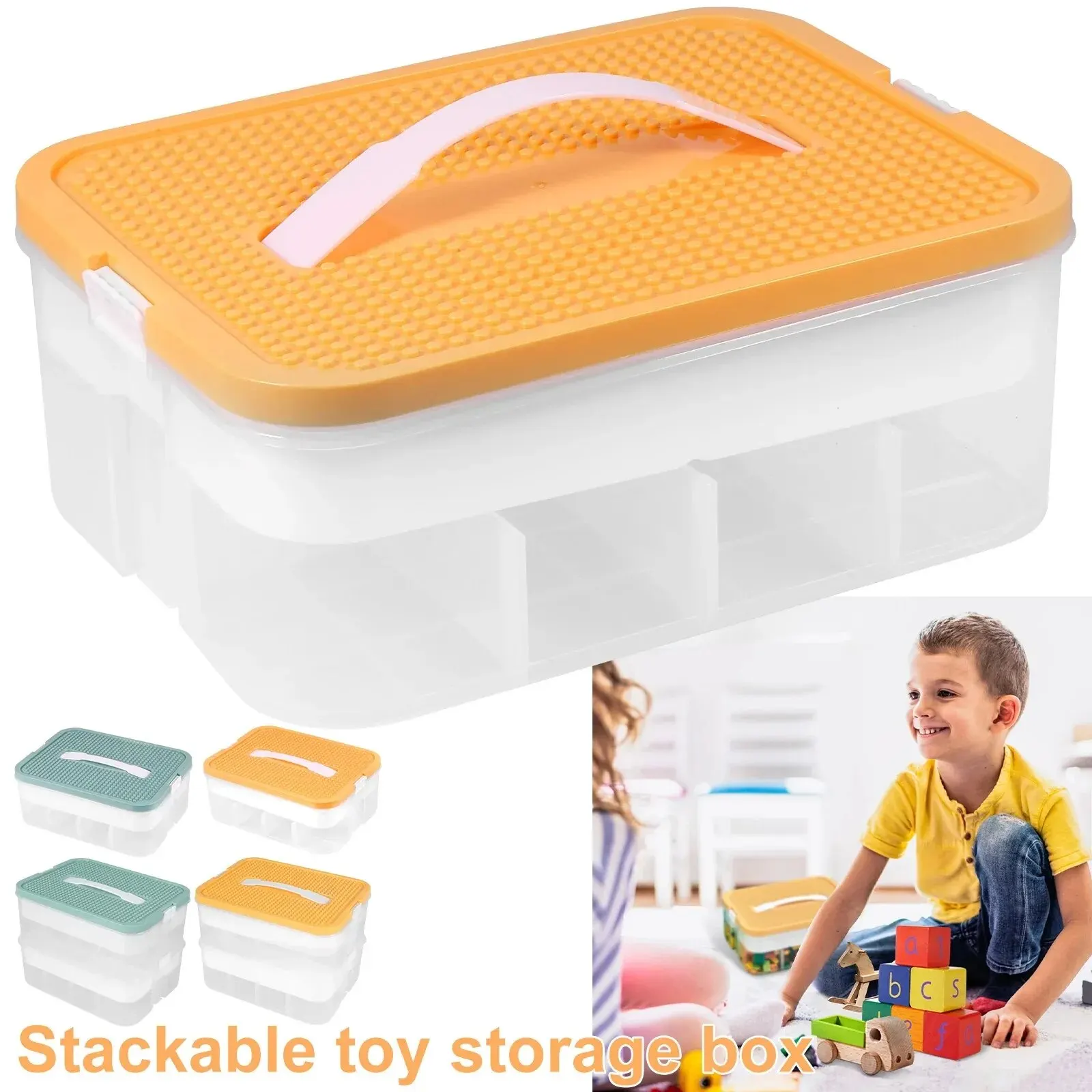 Kids Building Blocks Storage Box Stackable Storage Case Adjustable Sundries Container Cosmetic Box with Handle Toys Organizer