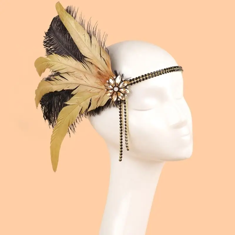 

R1WE повязки на голову с перьями, женская цепочка на голову, аксессуары для волос ручной работы для женщин, маскарадный головной