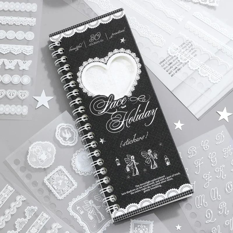 Lovely Lace Die Cut Stickers Book Cute Aesthetic Decor for Journal Scrapbooking Self Adhesive Creative Stationery Supplies