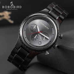 BOBO BIRD Men's Wood Watch New Fashion Business Quartz Wristwatch Multi-function Chronograph Clock Custom Logo Great Gift Box