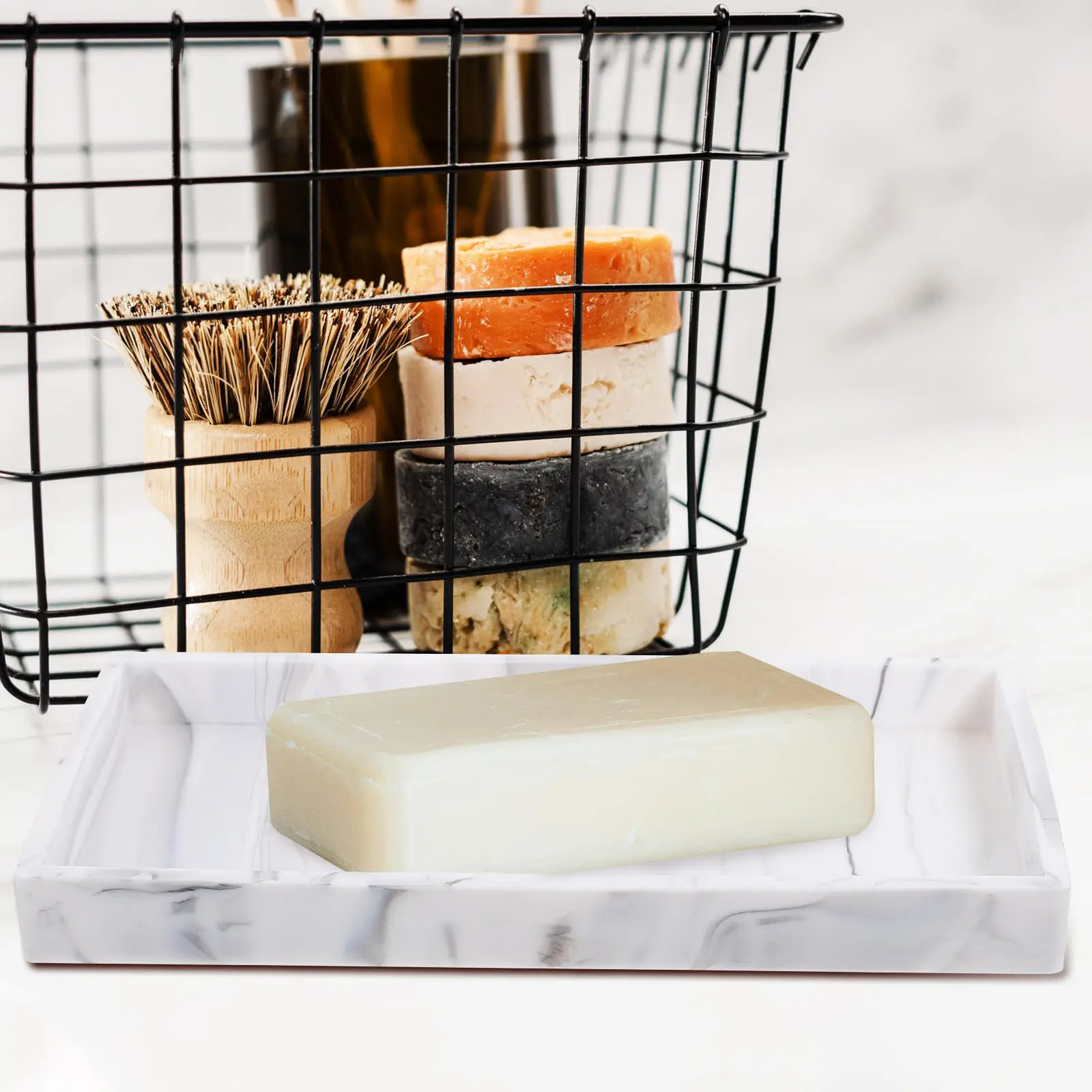 Bandeja de silicona rectangular elegante para baño, organizador de maquillaje y perfumes, bandeja de almacenamiento para encimera de baño