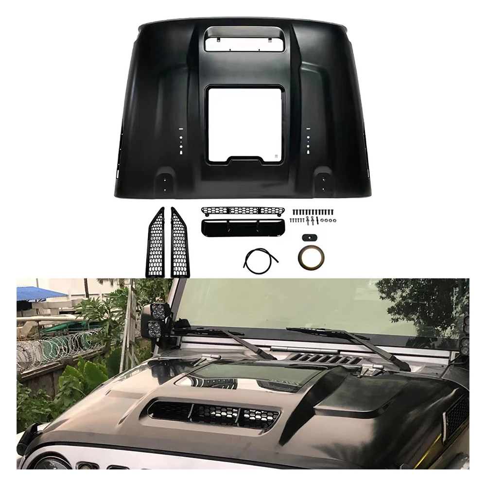 

Black Steel Hood Bonnet Engine Cover for for wrangler JK 2007-2017 J398