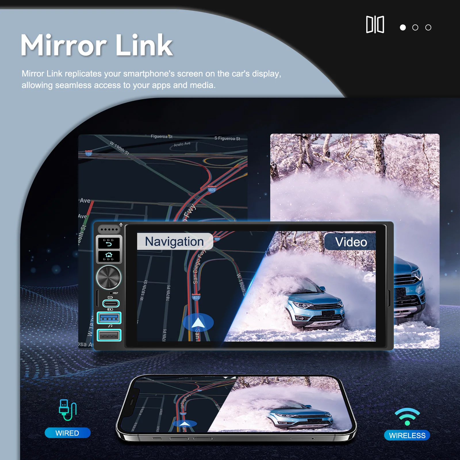 Podofo Android 6,9'' 1 DIN CarPlay Auto-Multimediaplayer Android Auto GPS-Navigation Intelligenter Auto-Player mit Mirror Link – Detail 4