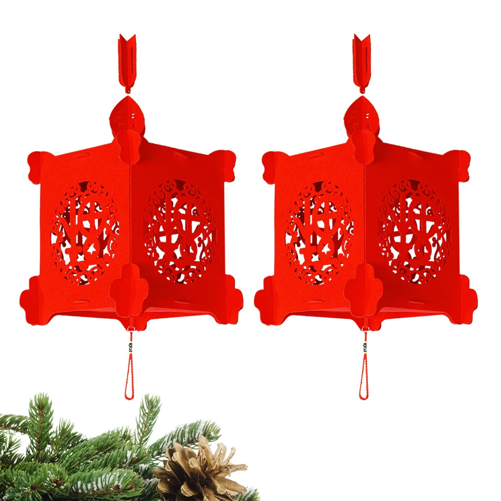 

2pcs Lanterns Chinese Festival Decorations Durable 3D Style Hanging Lights For Home Spring Wedding Party Bright Red