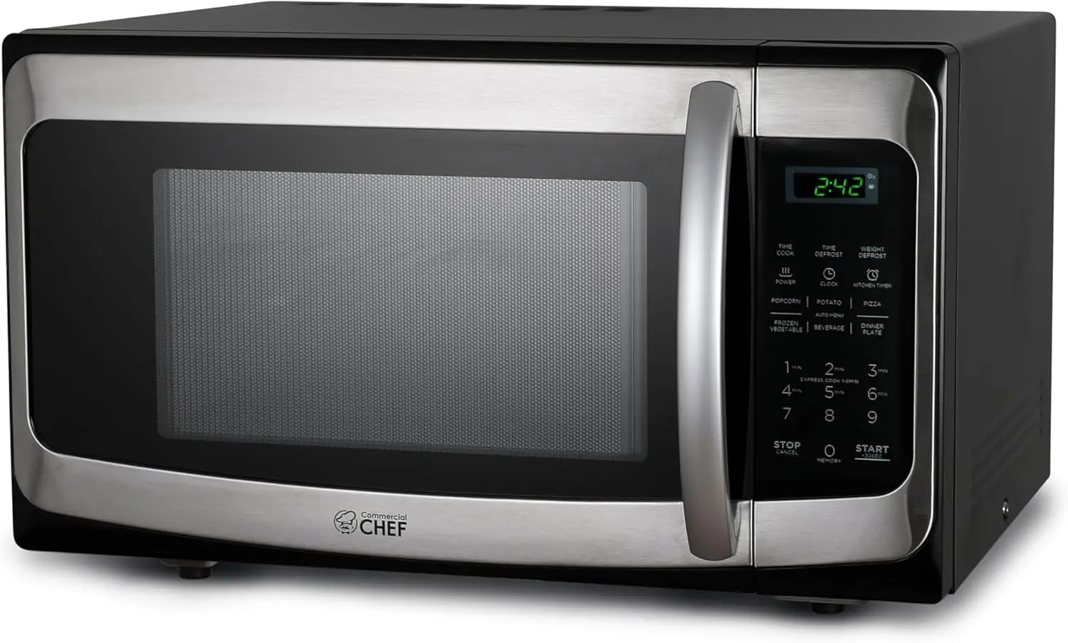 1.1 Cu Ft Microwave with 10 Power Levels, 1000W with Push Button Door Lock, Countertop Microwave with Microwave Turnta