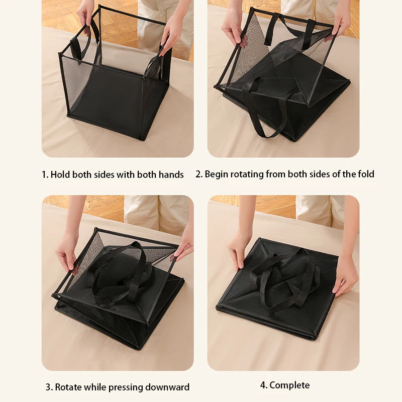 1 قطعة سلة الغسيل ذات المقصورة المزدوجة ، منظم لعبة شبكي ذو سعة كبيرة مع مقابض للمنزل ، سلال تخزين الملابس القابلة للطي #5