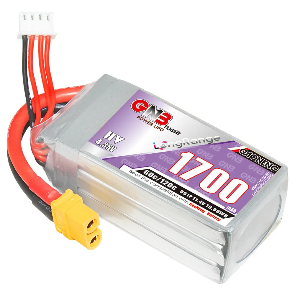 Batterie Lipo GNB 3S 11.4V, 1700mAh, 60C/120C, avec prise compte 60, pour importateur, hélicoptère, avion, quadricoptère, solitaire FPV, 3 pièces