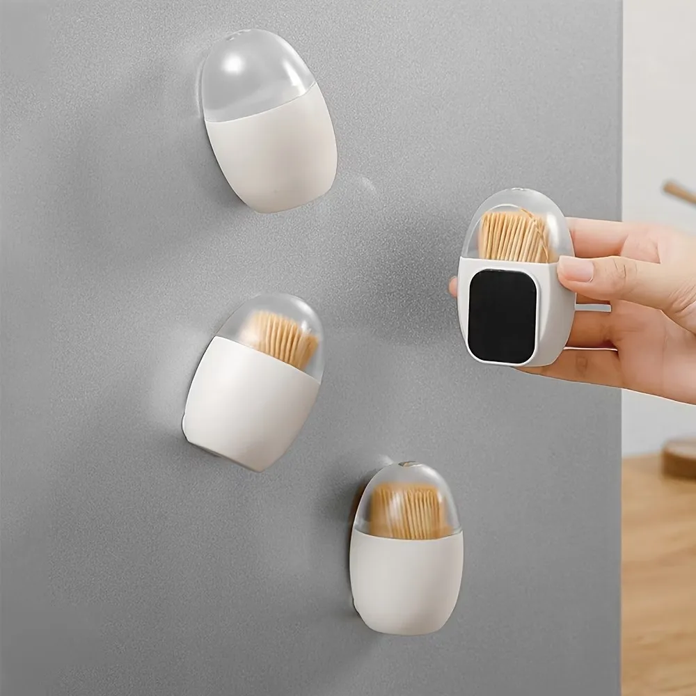 1pcs Magnetic Toothpick Holder with Lid – Wall or Fridge Mount, Transparent, for Kitchen & Bathroom