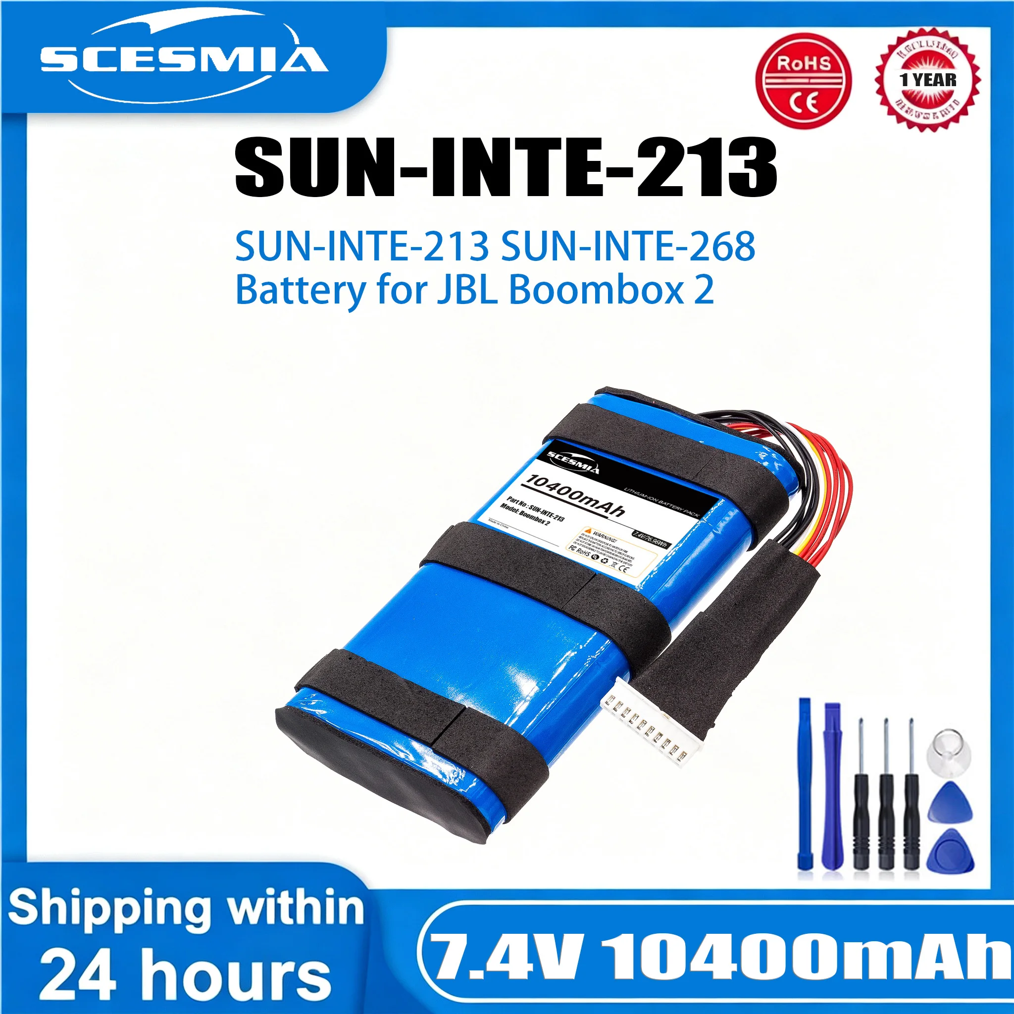 

10400mAh 7.4V Battery SUN-INTE-213 SUN-INTE-268 Speaker Battery for JBL Boombox 2