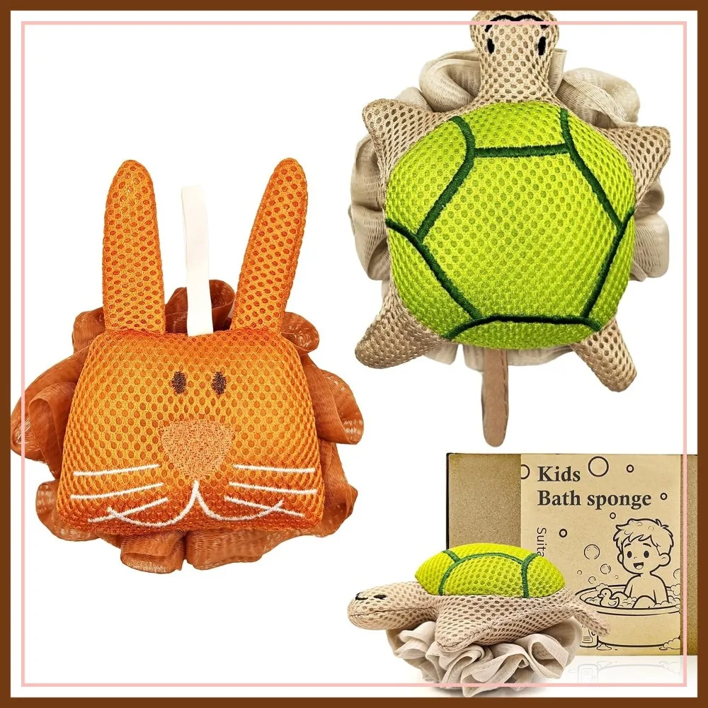 

Soft Mesh Shower Pouf for Kids, Cute Turtle & Bunny Bath Loofah, Gentle Fun Bath Accessories for Boys and Girls