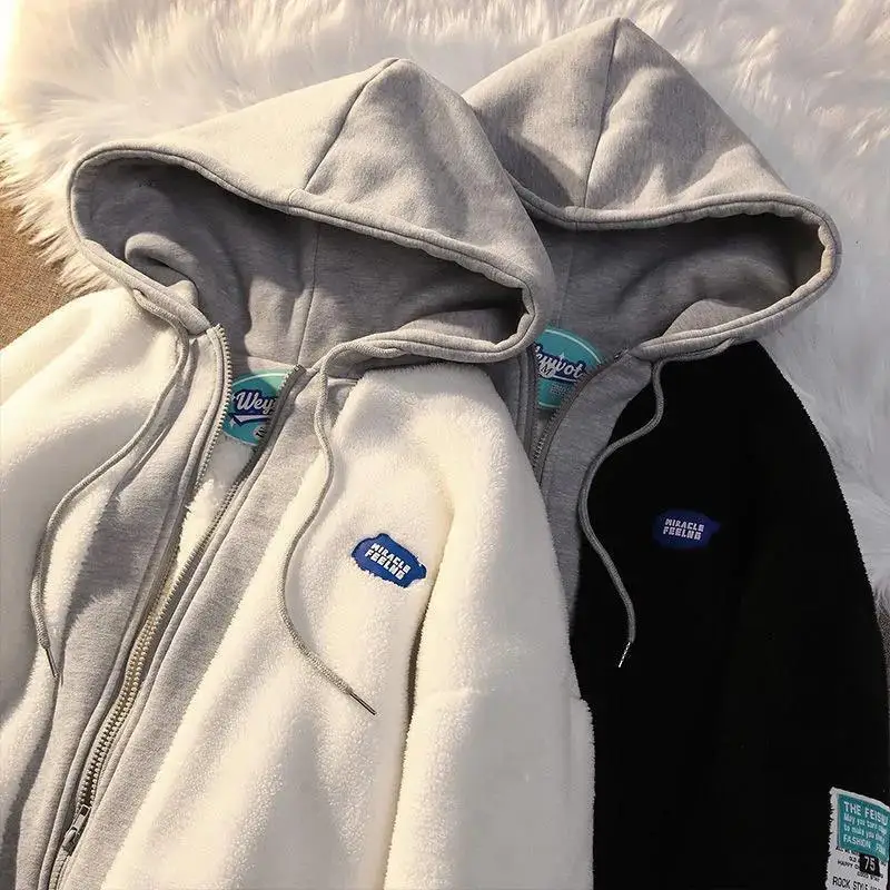 الخريف الشتاء مقنعين لامب المخملية سترة المرأة العصرية ملابس قطنية سميكة فضفاضة بلون النساء الملابس