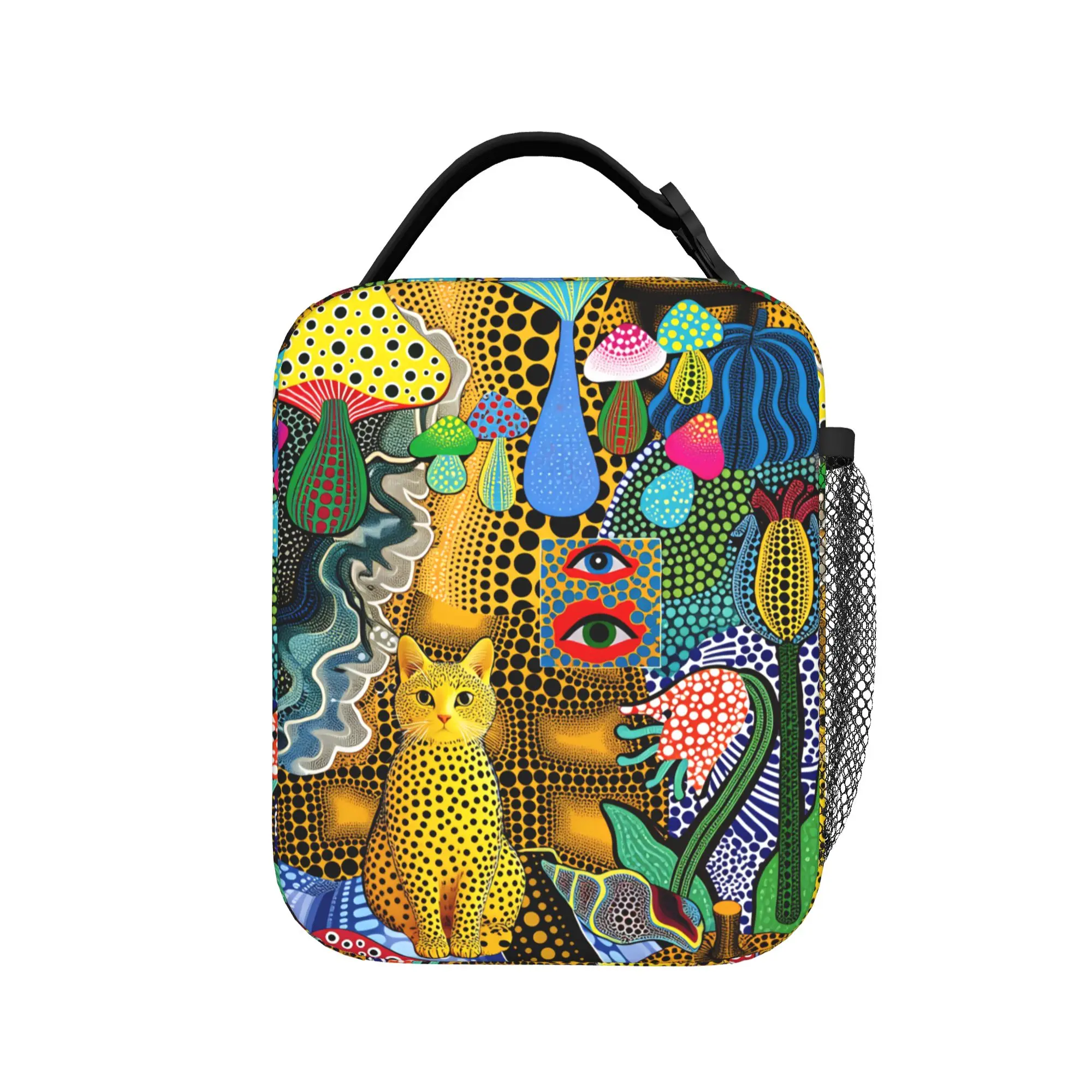 Yayoi Kusama Abstract Face Lunch Bag Vintage Picnic Lunch Box Graphic Portable Thermal Lunch Bags