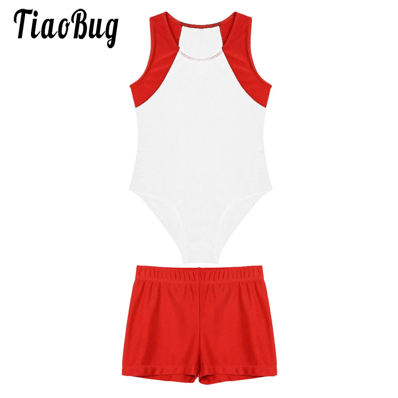 Kids Boys Gymnastics Leotards Jumpsuit Ballet Dance Sleeveless Stretchy Bodysuit Workout with Shorts Gym Training Sport Sets