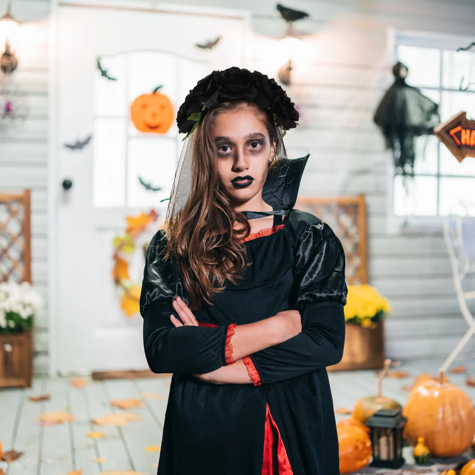 

Фестивальная маскарадная вуаль с декором из роз, легкая заколка для волос из дакроновой нити для женщин, аксессуар для Хэллоуина, карнавала, вечеринки, черная