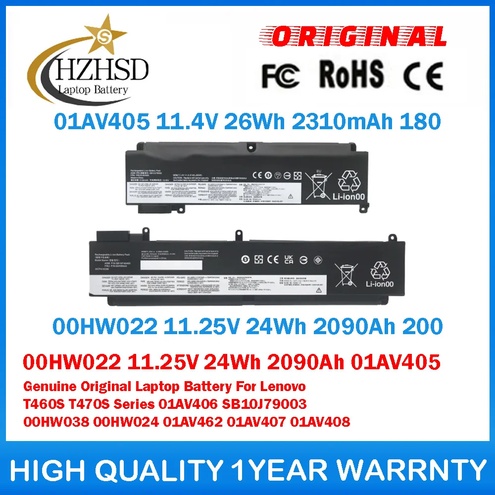 

00HW022 11.25V 24Wh 2090Ah 01AV405 11.4V 26Wh 2310mAh Genuine Original Laptop Battery For Lenovo T460S T470S 01AV406 SB10J79003