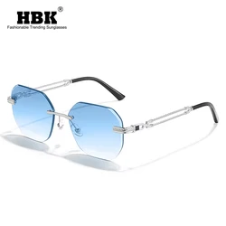 HBK Rimless Gradient Polygon Sunglasses for Men and Women\'s Fashion Outdoor Summer Traveling Shopping Oculos