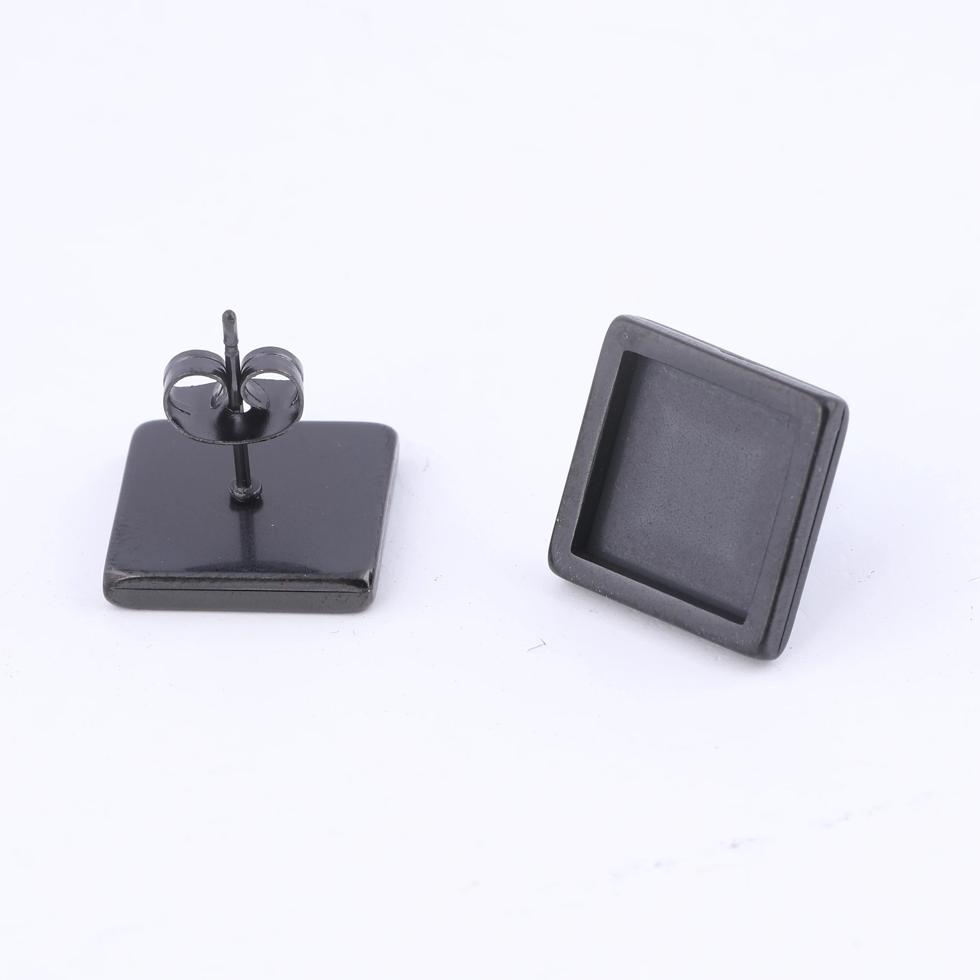 10pcs 10mm Square Cabochon Earring Stud Base Blanks Stainless Steel Rose Gold Black Earrings Bezels For Jewelry Making Supplies