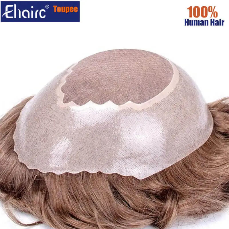 Men's Capillary Prothesis Fine Mono Lace in the Center and Durable Gauze PU Breathable Men Toupee 6