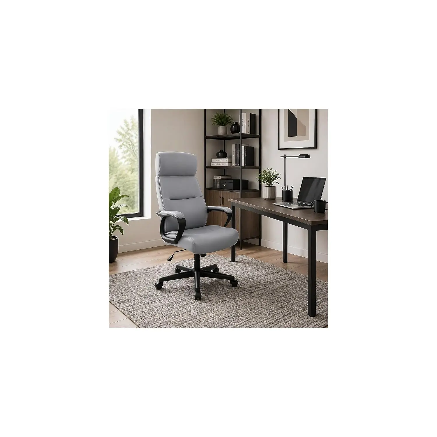 High Back Manager Office Chair, Faux Leather Ergonomic Swivel, Executive Desk, Gray, Customized