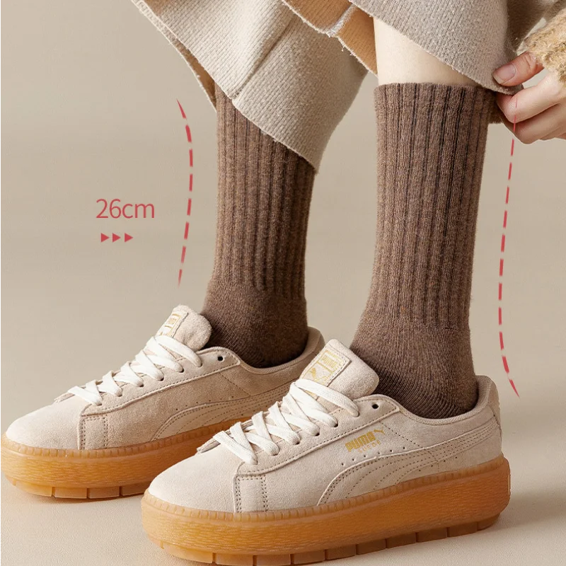 Autumn  Winter New Women\'s Socks Solid Plus Cashmere  Warm All-match Business Casual Socks