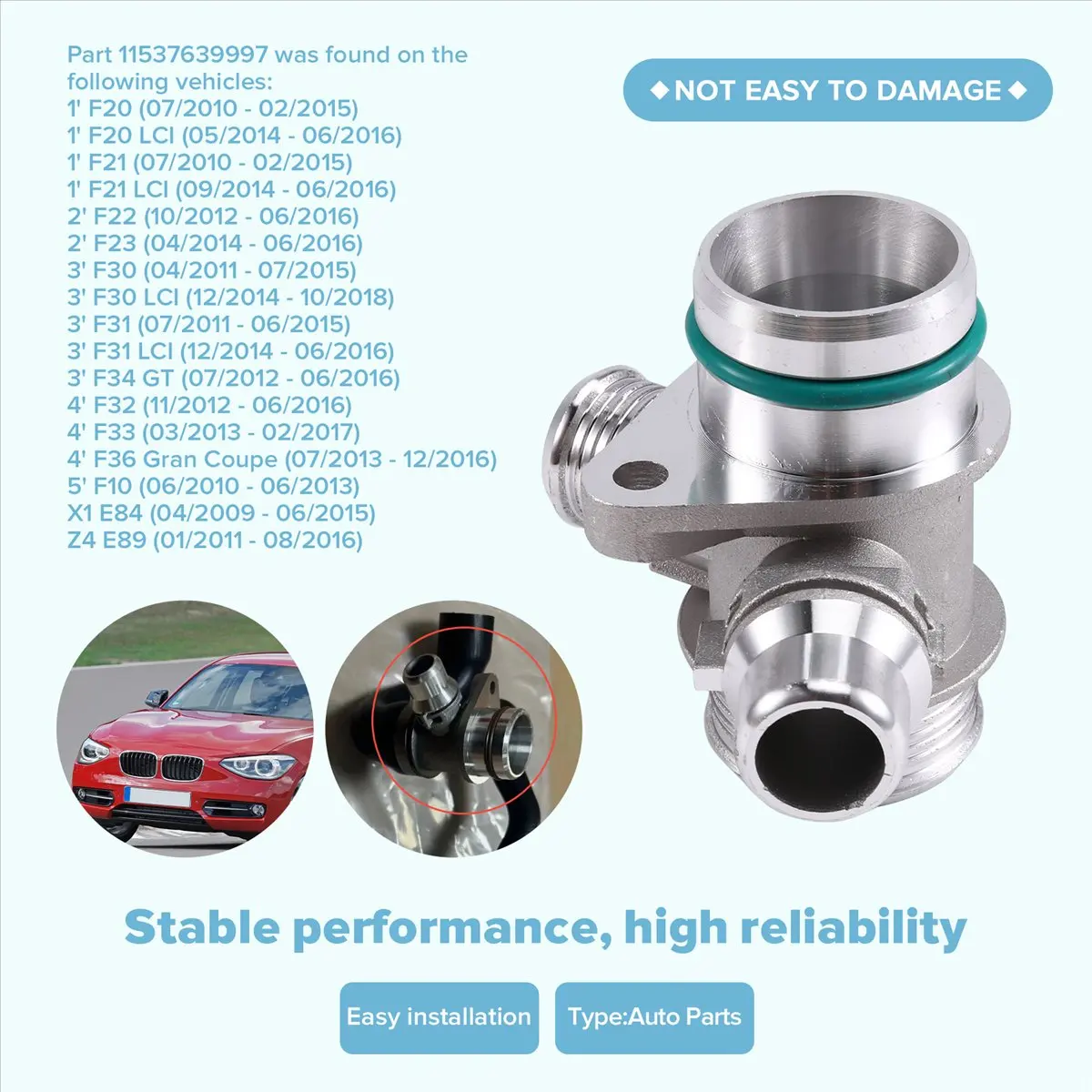 #50F 11537639997 Car Upgrade Coolant Hose Aluminum Connector,Connector For BMW,(Metal)