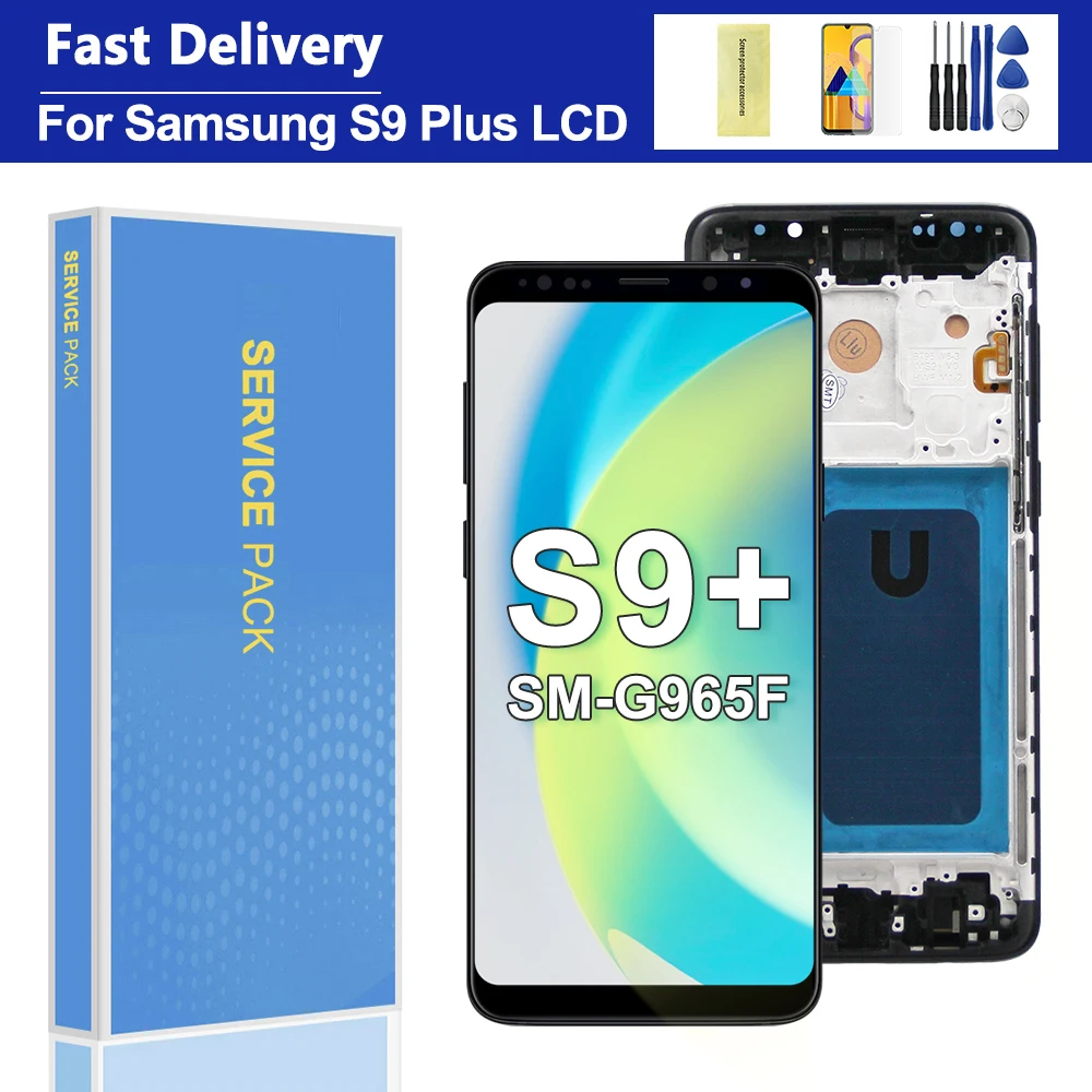 NEW Tested S9Plus LCD with Frame for SAMSUNG S9 Plus G965 G965F Display Touch Screen Digitizer Assembly Replacement S9+