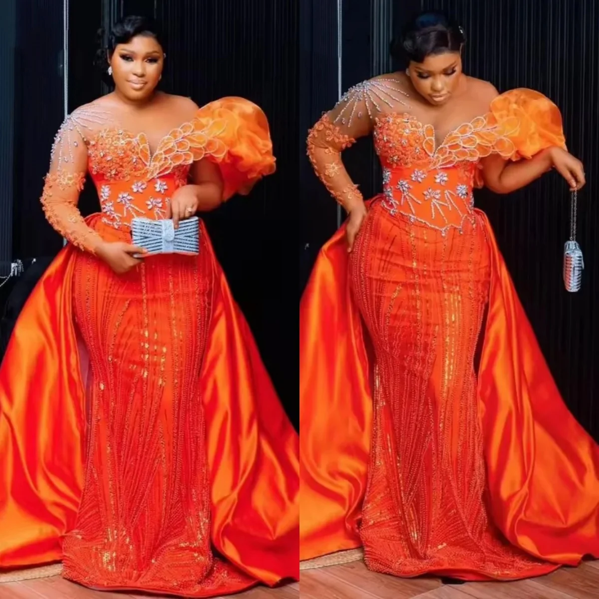 Olśniewająca suknia wieczorowa w stylu syreny, aplikacje, dekolt okrągły, kryształowe suknie balowe, rozmiary plus size, zdobiona koralikami, długa do podłogi, sukienki na przyjęcie, szyte na miarę.