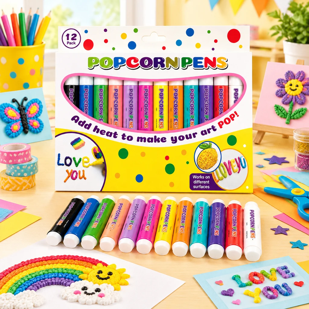 6/12pcs Puffy Popcorn Pen Set DIY Handmade Craft Art Drawing 3D Puffy Paint Marker Pen Notebook Greeting Card & Doodle Graffiti