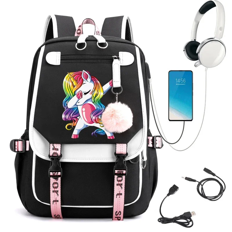 

Girls High School Student Backpack Bags Kawaii Horse Design School Bags Usb Charging Bagpack Cute Bag Anime Mochila Escolar