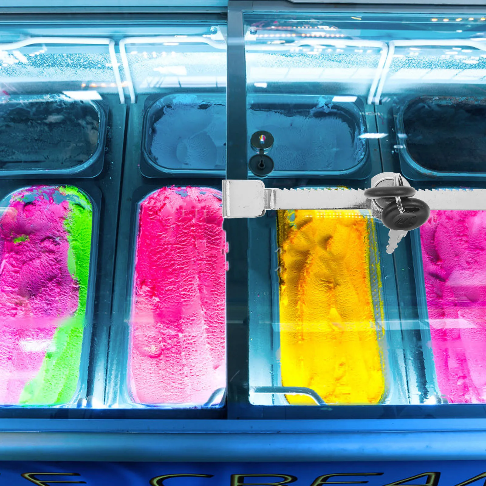

1Set Ice Cream Freezer Lock Sliding Glass Door Ratchet Security High Durability Easy Operation Commercial Residential Use