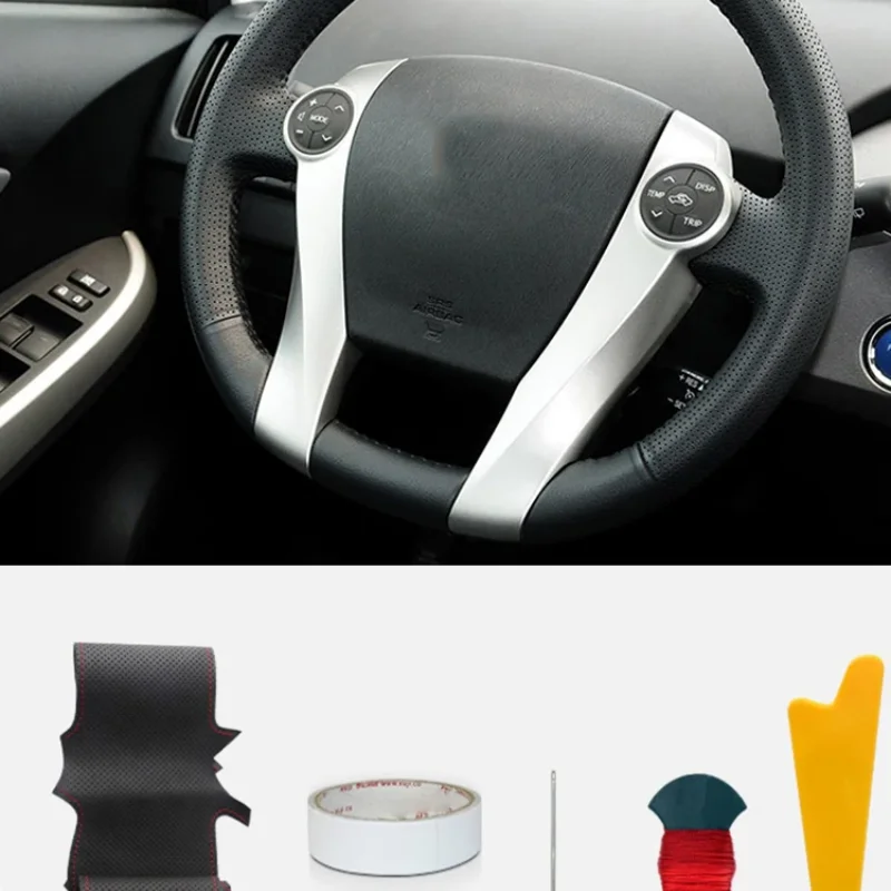 Hand Sewing Artificial Leather Trim Car Steering Wheel Cover For Toyota Prius Aqua 2009 2010 2011 2012 2013 2014 Car Accessories