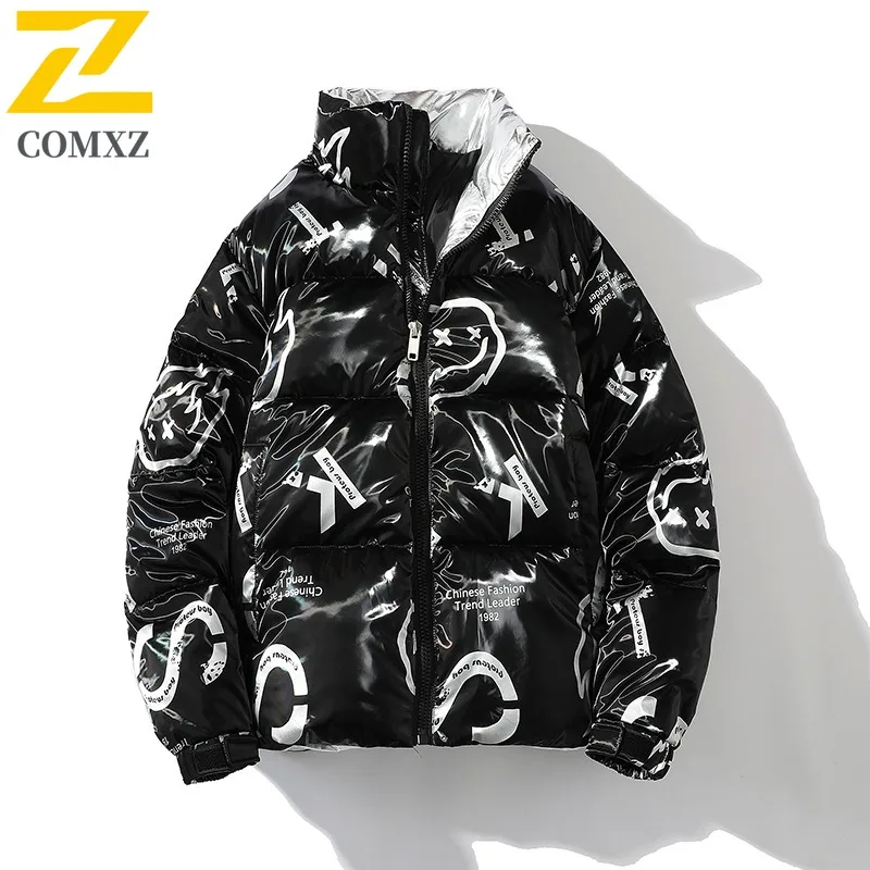 COMXZ Men Winter Jacket 2025 Shiny Design Street Travel Lightweight High Quality Hiking Padded Jacket Loose Ski Bread Jackets