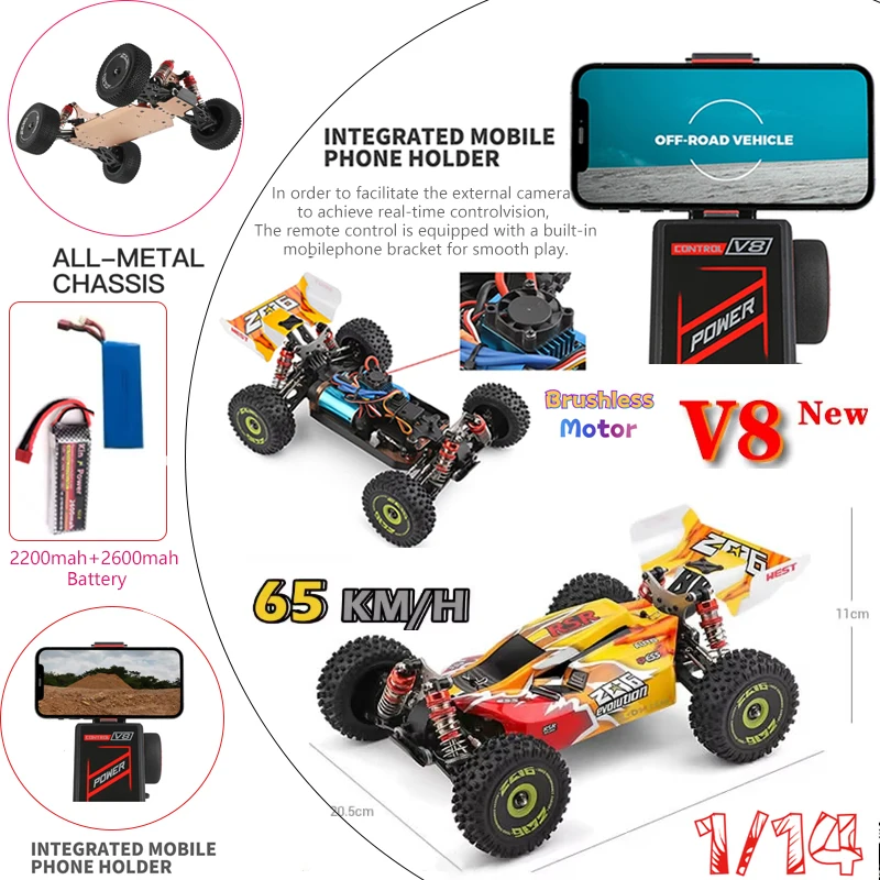 

WLtoys 144001 144010 124007 V8 Racing RC Car 75KM/H or 65Km/H 2.4G 1:14 ，1/12 High Speed Shock Absorption Adult Boys Toys Kids