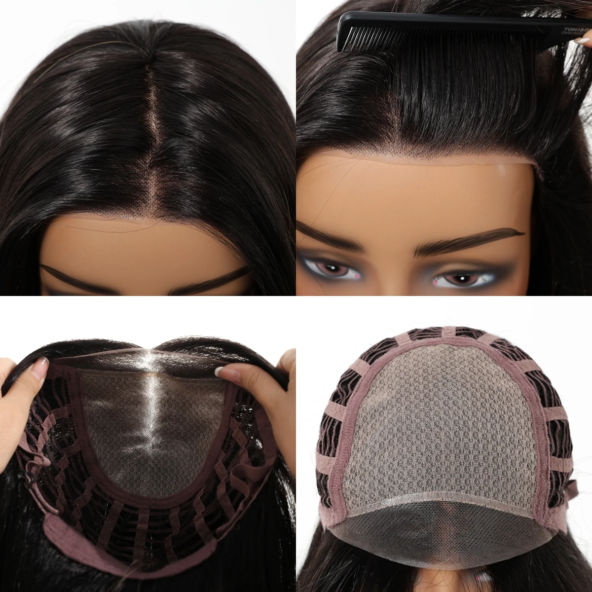 HAIRCUBE MONO Wig Sintetis Depan Renda Coklat Wig Bagian Bebas Alami Rambut Palsu Panjang Bergelombang untuk Wanita Pesta Harian Tahan Panas