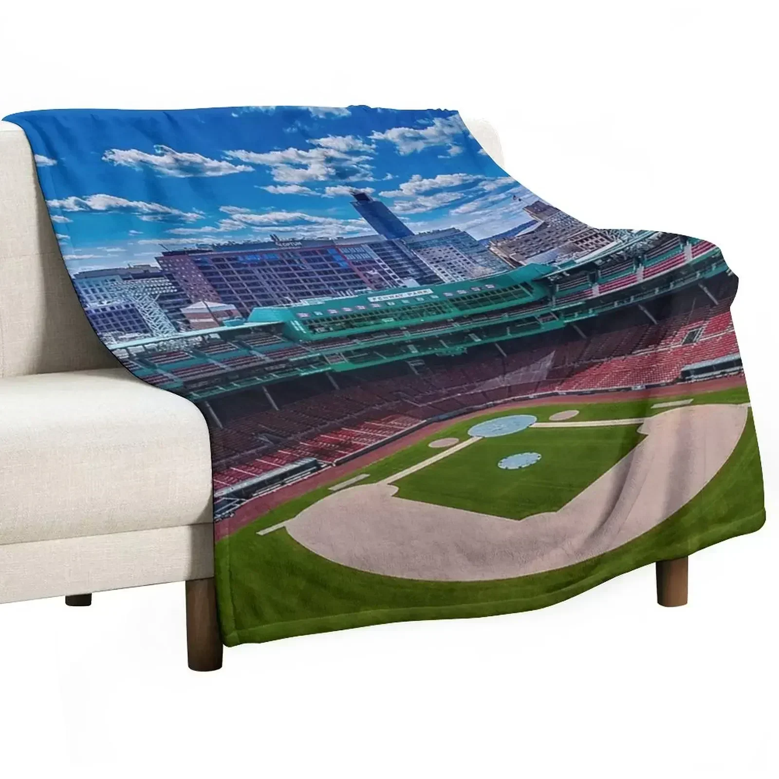 Fenway, Boston baseball stadium, ball field, outfield view, Boston Skyline, beantown Throw Blanket Weighted Hairys Blankets