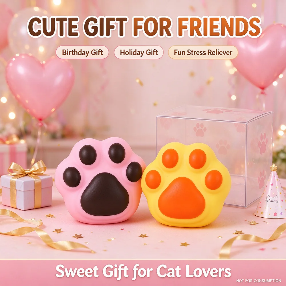 Christmas New Year Party Cute Cat Paw Brick Pinch Toy Sounding Slow Rising Stress Relief Fidget Toy Soft Kawaii Gadget Holiday Gift for Friends Students