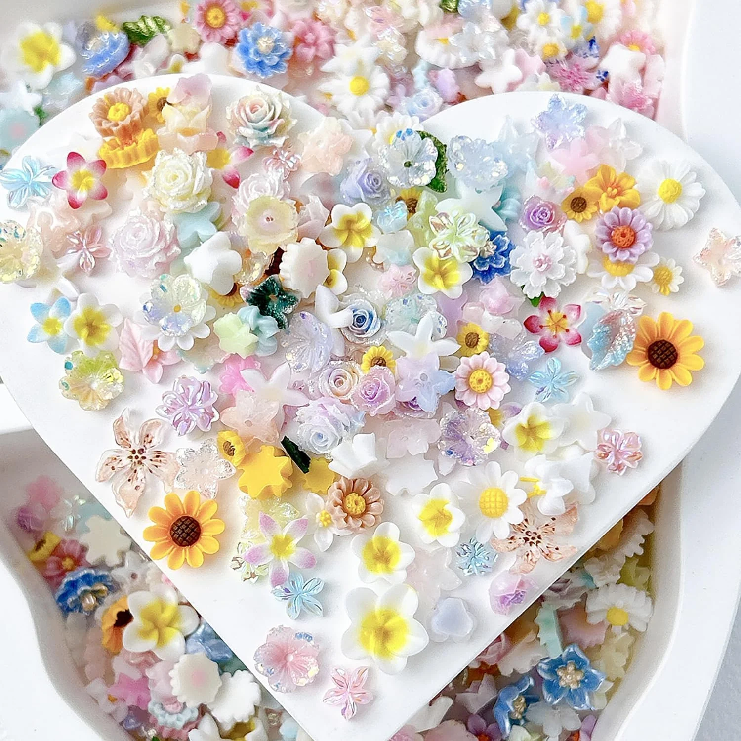 30 pieces mixed colorful flower resin charms, random style, perfect for cream glue crafts, phone case decor, hair clip and jewel