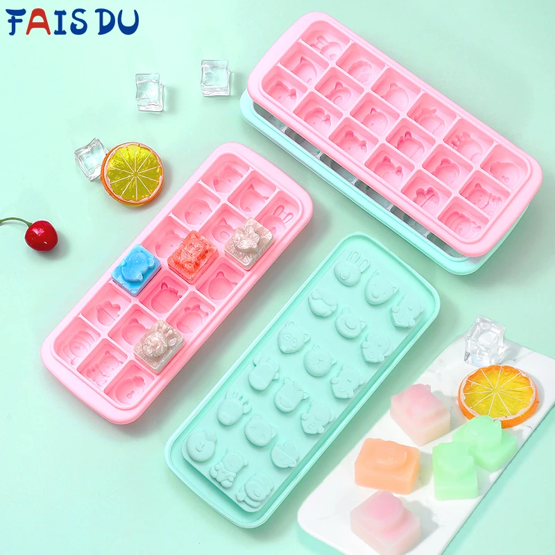 

FAIS DU 18 Grids Animal Ice Cube Trays with Lid Square Silicone Ice Cube Mold for Cocktail Kitchen Homemade Child Cute Ice Maker