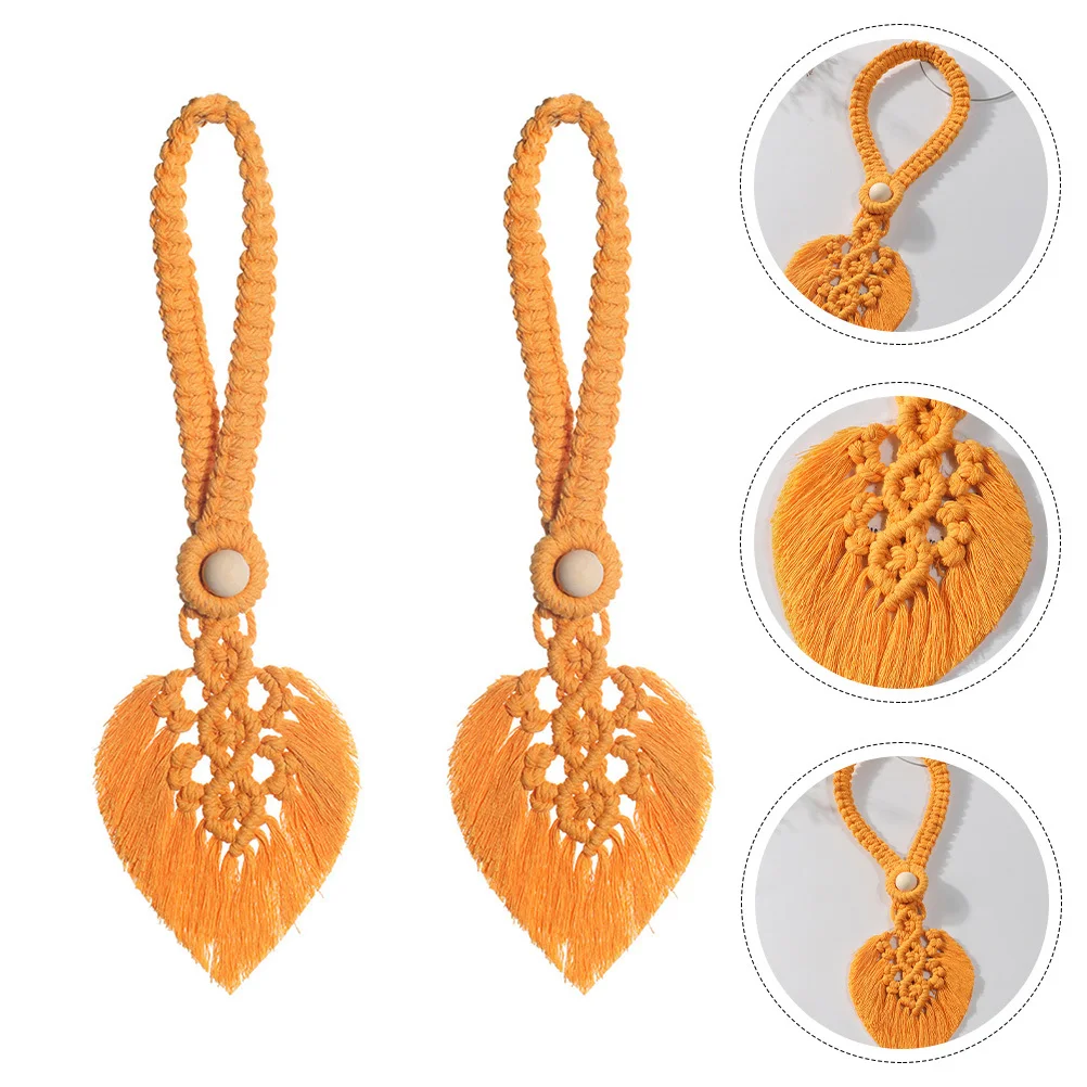 

2Pcs Bohemian Tassel Leaf Curtain Tieback Autumn Decorative Cotton Rope Tie Strap Thanksgiving Home Curtain Accessory