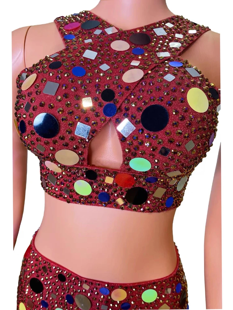 Conjunto de dos piezas de chaleco y media falda para mujer, chaleco Sexy con lentejuelas y diamantes de imitación de alta calidad, ropa personalizada a la moda, 2025