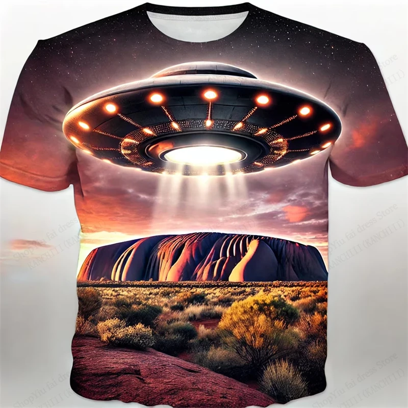 Mysterious Alien UFO Graphic T-shirt Unisex Personality Hippie Round Neck T Shirts Harajuku Trend Hip Hop Style Summer Tees