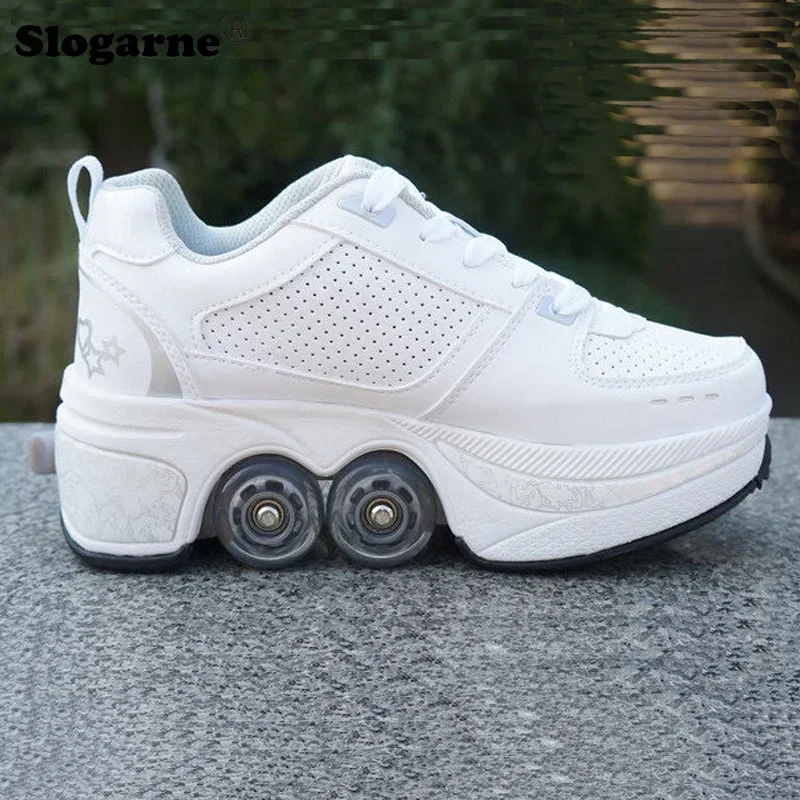 New Roller Skates Men Women Shoes with 4 Wheels Roller Sneakers Children Deformation Skate Shoes Girls Boys Unisex Sports Shoes