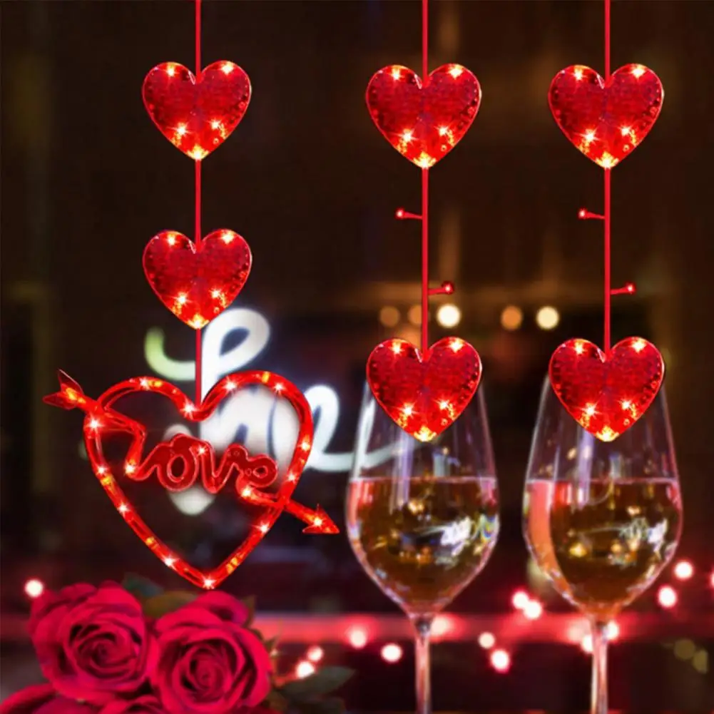 

Love Sucker Lamp Heart-shaped Window Light 3pcs Heart Curtain Lights with Suction Cups Battery Operated Valentine's Day Window