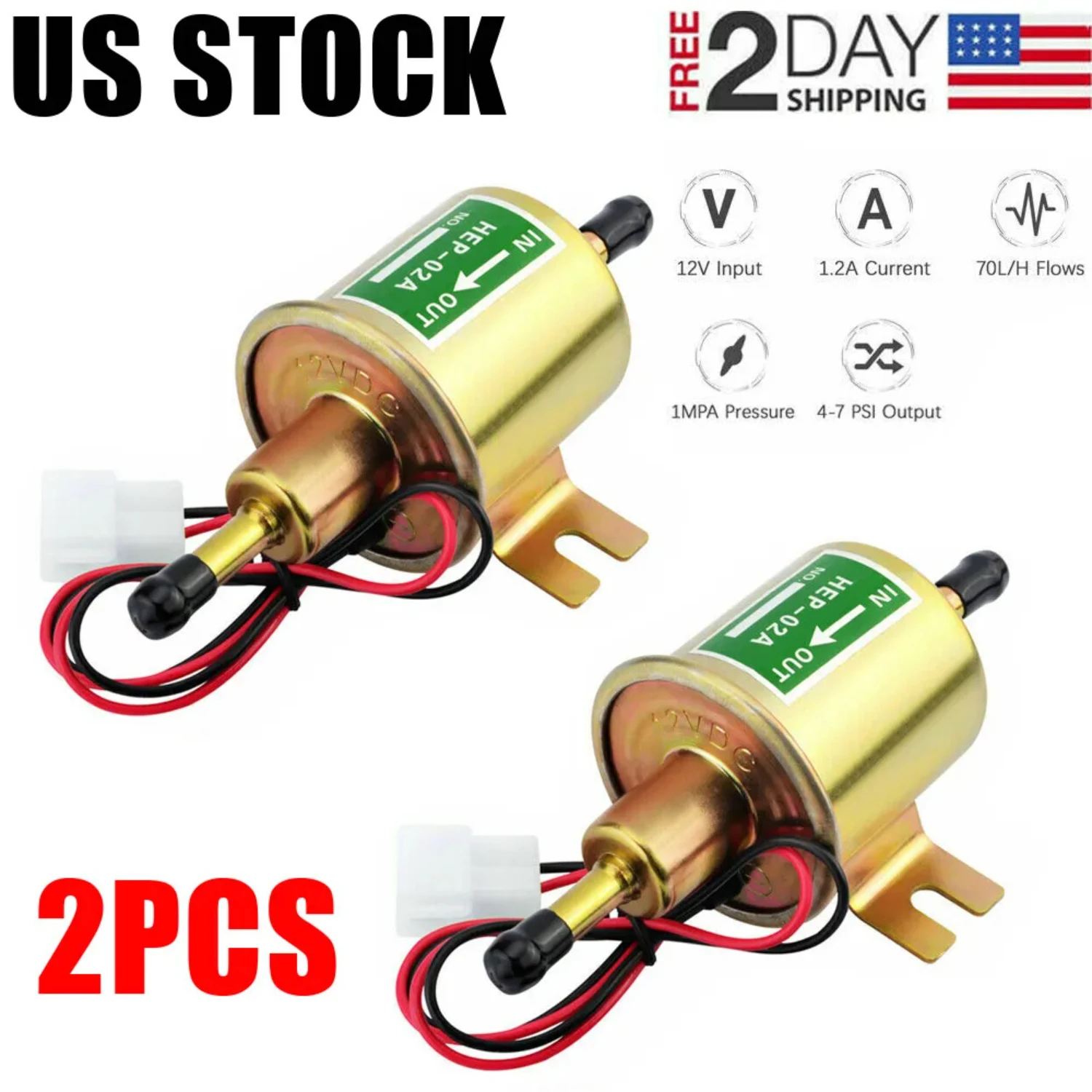 

2 Packs 12V Fuel HEP-02A Inline Low Pressure Gas Diesel